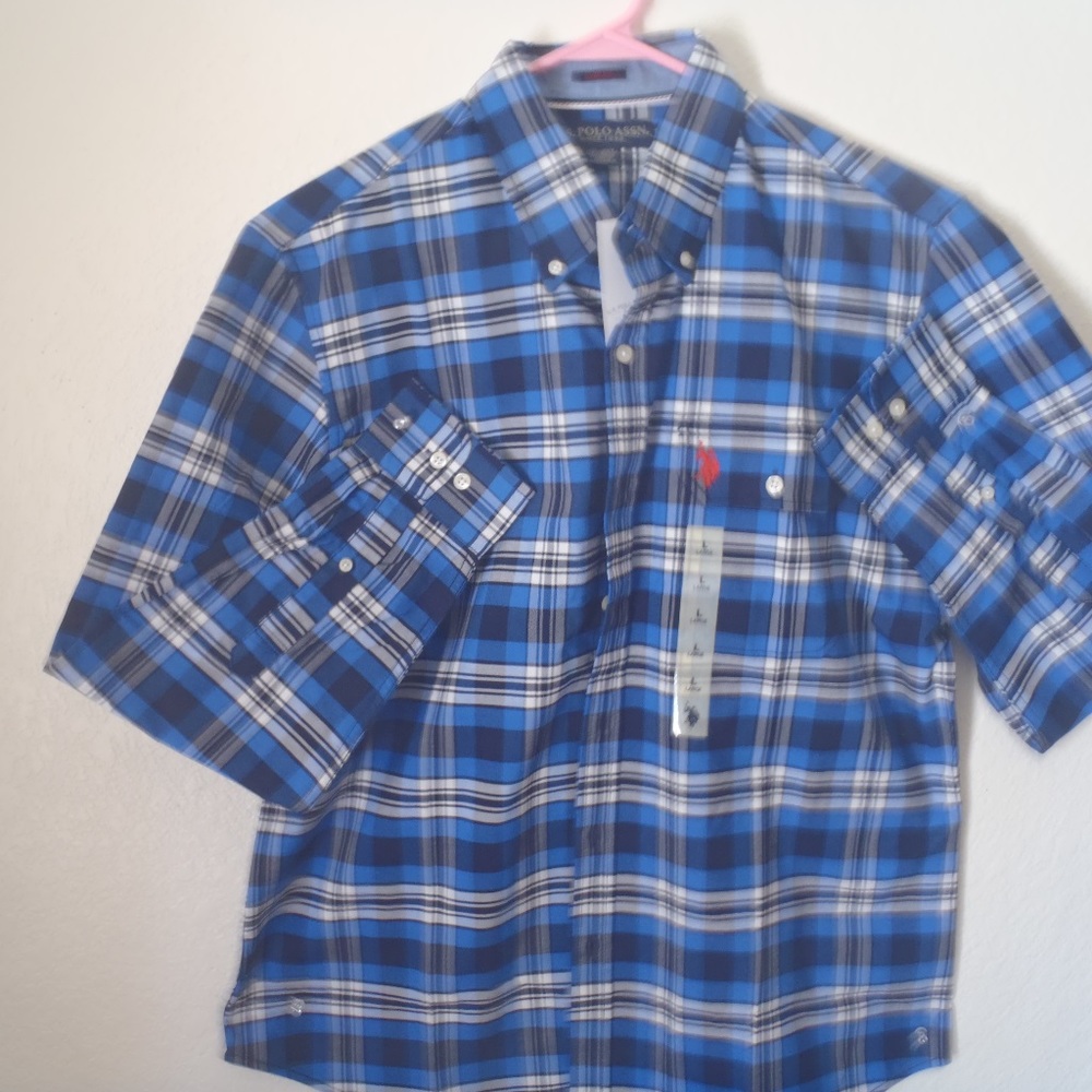 New Mens US Polo Assn Slim Fit Blue Plaid Sz L